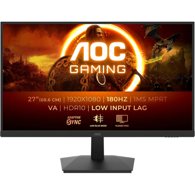 AOC Gaming 27G15N, monitor Full HD da 27 pollici, 180 Hz, VA veloce, 1 ms, sincronizzazione adattiva, HDR10, ritardo di ingresso basso 1920x1080, HDMI 2.0, DisplayPort 1.4, 24 pollice FHD HDR10 - 27" FHD Plano AOC Gaming 27G15N, monitor Full HD da 27 pollici, 180 Hz, VA veloce, 1 ms, sincronizzazione adattiva, HDR10, ritardo di ingresso basso 1920x1080, HDMI 2.0, DisplayPort 1.4, 24 pollice FHD HDR10 - 27" FHD Plano