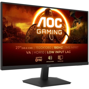 AOC Gaming 27G15N, monitor Full HD da 27 pollici, 180 Hz, VA veloce, 1 ms, sincronizzazione adattiva, HDR10, ritardo di ingresso basso 1920x1080, HDMI 2.0, DisplayPort 1.4, 24 pollice FHD HDR10 - 27" FHD Plano