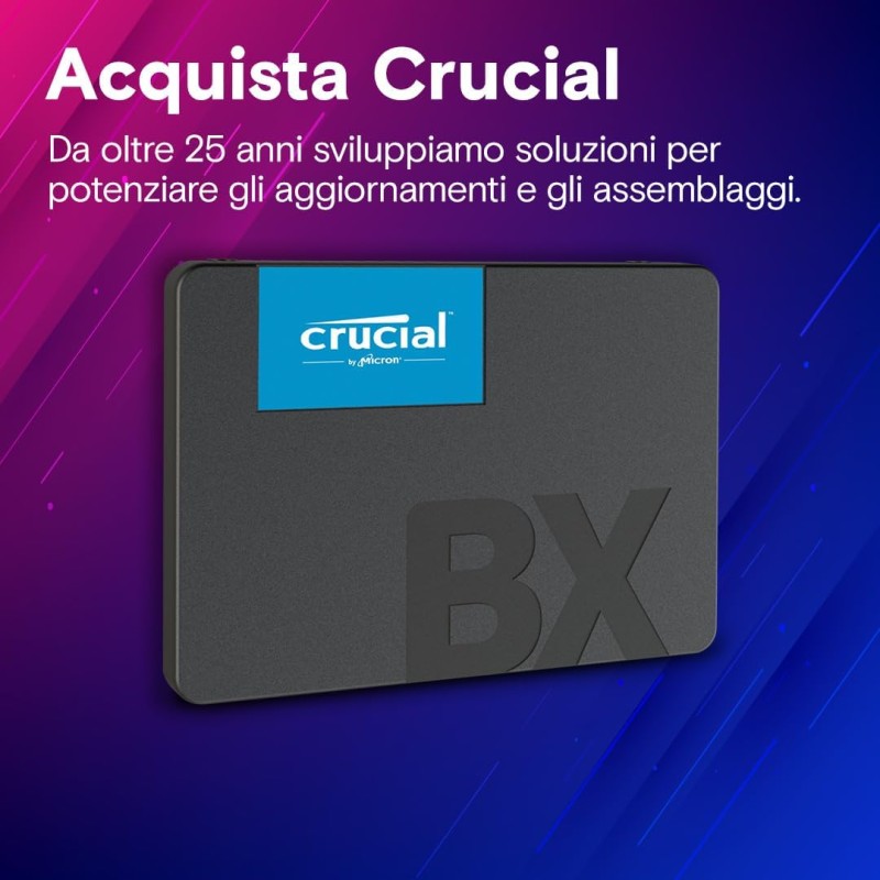 Crucial BX500 SATA SSD 4TB, SSD Interno 2,5", Fino a 540MB/s, Compatibile con Notebook e PC Desktop, 3D NAND, Hard Disk SSD Interno - CT4000BX500SSD101 - 4TB
