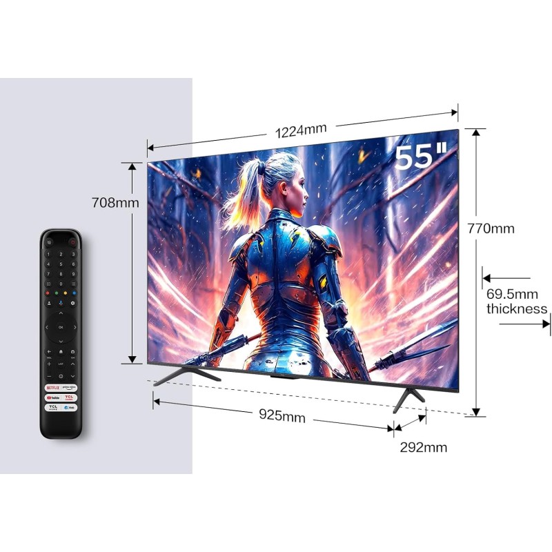 TCL 55T8B, TV QLED 55”, 4K Ultra HD, Google TV (Dolby Vision, Audio ONKYO 2.1 con Dolby Atmos, Controllo vocale hands-free, compatibile con Google assistant & Alexa, AirPlay2) - 55 pollici