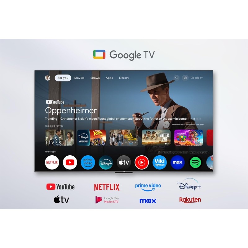 TCL 55T8B, TV QLED 55”, 4K Ultra HD, Google TV (Dolby Vision, Audio ONKYO 2.1 con Dolby Atmos, Controllo vocale hands-free, compatibile con Google assistant & Alexa, AirPlay2) - 55 pollici