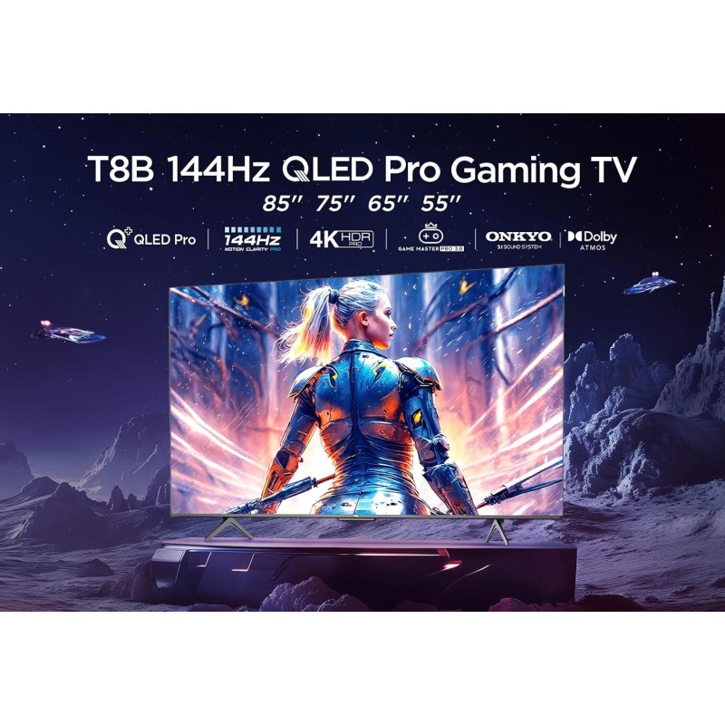 TCL 55T8B, TV QLED 55”, 4K Ultra HD, Google TV (Dolby Vision, Audio ONKYO 2.1 con Dolby Atmos, Controllo vocale hands-free, compatibile con Google assistant & Alexa, AirPlay2) - 55 pollici