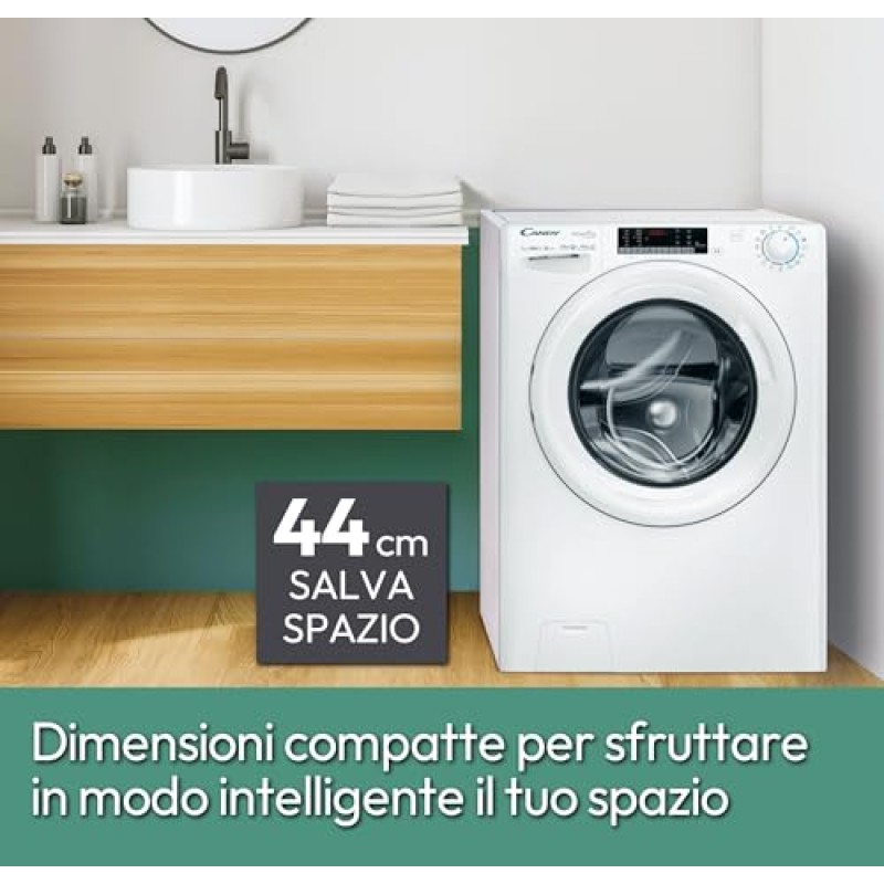 Candy Smart Pro Inverter CO4474TWM6/1-S Lavatrice a carica frontale, 7KG, Classe A-10%, 1400 giri, Motore Speed Dive Inverter, 16 programmi, AxLxP 85x60x45,4 cm, Bianco [Classe di energetica A]