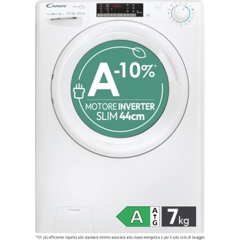Candy Smart Pro Inverter CO4474TWM6/1-S Lavatrice a carica frontale, 7KG, Classe A-10%, 1400 giri, Motore Speed Dive Inverter, 16 programmi, AxLxP 85x60x45,4 cm, Bianco [Classe di energetica A]