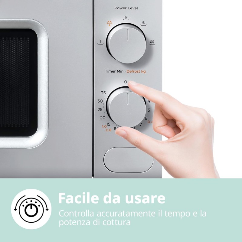 COMFEE' Forno a Microonde Grigio, 20 Litri, 700 W, 5 Livelli di Potenza, Funzione di Scongelamento Rapido, Timer Manuale, Design Compatto-CM-M202CC(GR) - Grigio