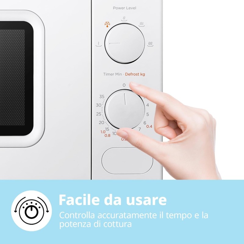 COMFEE' Forno a Microonde Bianco, 20 Litri, 700 W, 5 Livelli di Potenza, Funzione di Scongelamento Rapido, Timer Manuale, Design Compatto-CM-M202CC(WH) - Bianco