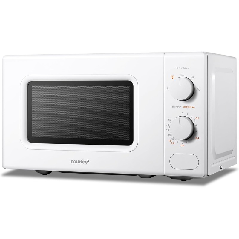 COMFEE' Forno a Microonde Bianco, 20 Litri, 700 W, 5 Livelli di Potenza, Funzione di Scongelamento Rapido, Timer Manuale, Design Compatto-CM-M202CC(WH) - Bianco