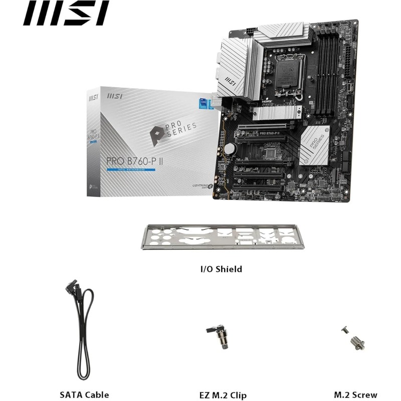 MSI PRO B760-P II Scheda Madre ATX – Supporta Processori Intel Core 12a/13a/14a Gen, Socket LGA 1700, DDR5 fino a 7000MHz, PCIe 4.0 x16, M.2 Gen4, LAN 2.5G - ATX MSI PRO B760-P II Scheda Madre ATX – Supporta Processori Intel Core 12a/13a/14a Gen, Socket LGA 1700, DDR5 fino a 7000MHz, PCIe 4.0 x16, M.2 Gen4, LAN 2.5G - ATX