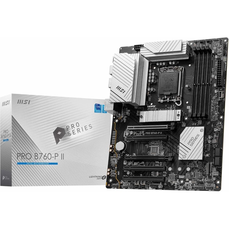 MSI PRO B760-P II Scheda Madre ATX – Supporta Processori Intel Core 12a/13a/14a Gen, Socket LGA 1700, DDR5 fino a 7000MHz, PCIe 4.0 x16, M.2 Gen4, LAN 2.5G - ATX MSI PRO B760-P II Scheda Madre ATX – Supporta Processori Intel Core 12a/13a/14a Gen, Socket LGA 1700, DDR5 fino a 7000MHz, PCIe 4.0 x16, M.2 Gen4, LAN 2.5G - ATX