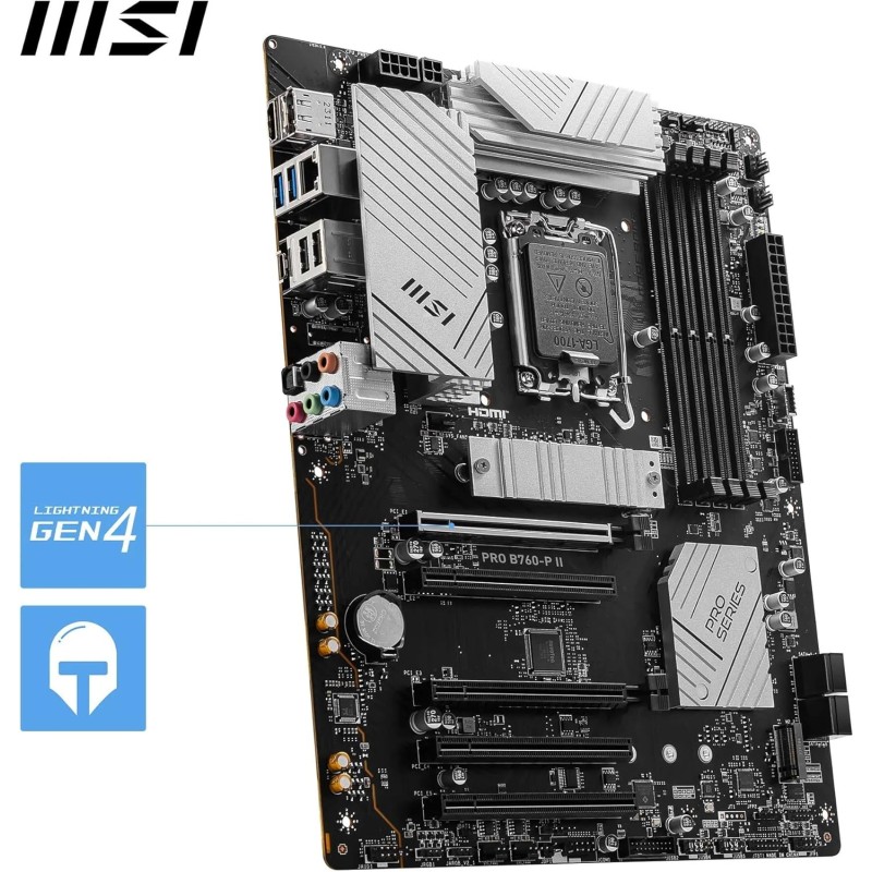 MSI PRO B760-P II Scheda Madre ATX – Supporta Processori Intel Core 12a/13a/14a Gen, Socket LGA 1700, DDR5 fino a 7000MHz, PCIe 4.0 x16, M.2 Gen4, LAN 2.5G - ATX MSI PRO B760-P II Scheda Madre ATX – Supporta Processori Intel Core 12a/13a/14a Gen, Socket LGA 1700, DDR5 fino a 7000MHz, PCIe 4.0 x16, M.2 Gen4, LAN 2.5G - ATX