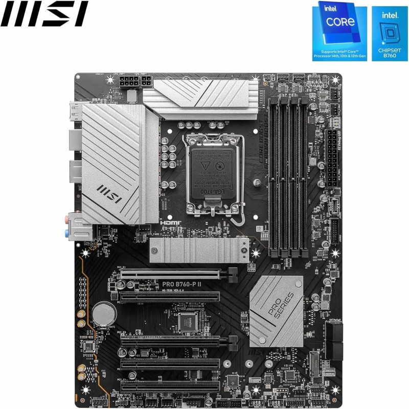 MSI PRO B760-P II Scheda Madre ATX – Supporta Processori Intel Core 12a/13a/14a Gen, Socket LGA 1700, DDR5 fino a 7000MHz, PCIe 4.0 x16, M.2 Gen4, LAN 2.5G - ATX MSI PRO B760-P II Scheda Madre ATX – Supporta Processori Intel Core 12a/13a/14a Gen, Socket LGA 1700, DDR5 fino a 7000MHz, PCIe 4.0 x16, M.2 Gen4, LAN 2.5G - ATX