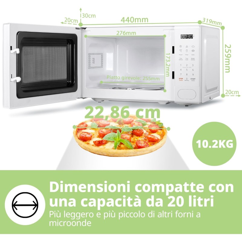 COMFEE' Forno a Microonde Digitale, 700W, 20L, 6 Menù Preimpostati, Express Cook, 11 Livelli di Potenza, Scongelamento, Funzione di Memorizzazione - Bianco - CM-E202CC(WH) - Bianco