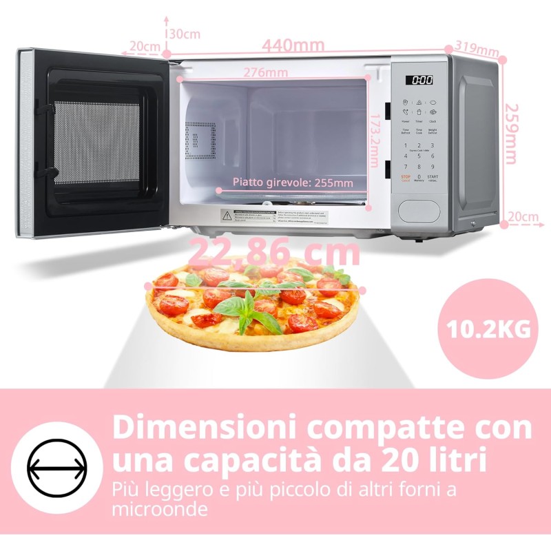 COMFEE' Forno a Microonde Digitale, 700W, 20L, 6 Menù Preimpostati, Express Cook, 11 Livelli di Potenza, Scongelamento, Funzione di Memorizzazione - Grigio - CM-E202CC(GR) - Grigio