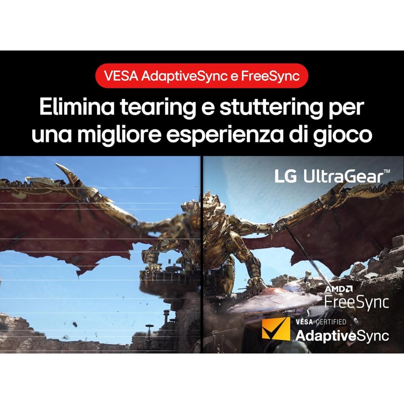 LG UltraGear 24GS50F Monitor Gaming 24" FHD (1920x1080), 180Hz, 1ms, AMD FreeSync, HDR 10, HDMI 1.4, DisplayPort 1.2, Uscita Cuffie, Flicker Safe, Nero - 24"