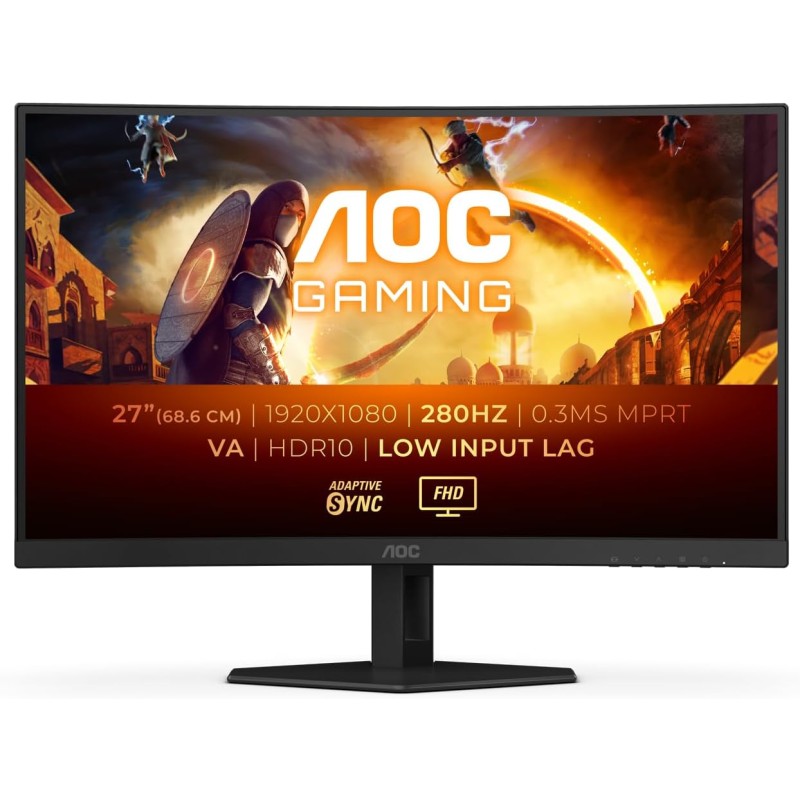 AOC Gaming C27G4ZXED 27 Pollici FHD Curved Monitor, 280 Hz, 1ms, HDR10, FreeSync Premium 1920x1080, HDMI, DisplayPort nero/grigio, 27 pollice FHD Curvo, Supporto fisso - 27" FHD
