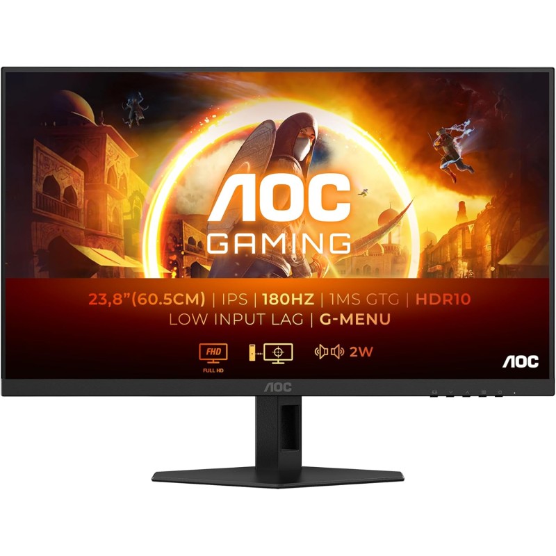 AOC Gaming 24G4XED Monitor FHD da 24 pollici, 180 Hz, 1 ms, FreeSync Prem., comp, G-Sync, HDR10 1920x1080, HDMI 2.0, DisplayPort 1.4 nero/grigio, 24 pollice FHD, Fixed stand - 24" FHD AOC Gaming 24G4XED Monitor FHD da 24 pollici, 180 Hz, 1 ms, FreeSync Prem., comp, G-Sync, HDR10 1920x1080, HDMI 2.0, DisplayPort 1.4 nero/grigio, 24 pollice FHD, Fixed stand - 24" FHD