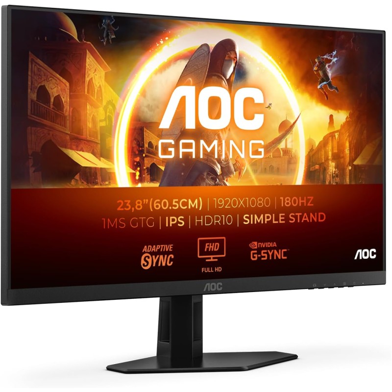 AOC Gaming 24G4XED Monitor FHD da 24 pollici, 180 Hz, 1 ms, FreeSync Prem., comp, G-Sync, HDR10 1920x1080, HDMI 2.0, DisplayPort 1.4 nero/grigio, 24 pollice FHD, Fixed stand - 24" FHD AOC Gaming 24G4XED Monitor FHD da 24 pollici, 180 Hz, 1 ms, FreeSync Prem., comp, G-Sync, HDR10 1920x1080, HDMI 2.0, DisplayPort 1.4 nero/grigio, 24 pollice FHD, Fixed stand - 24" FHD