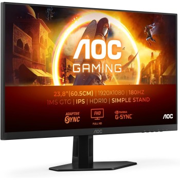 AOC Gaming 24G4XED Monitor FHD da 24 pollici, 180 Hz, 1 ms, FreeSync Prem., comp, G-Sync, HDR10 1920x1080, HDMI 2.0, DisplayPort 1.4 nero/grigio, 24 pollice FHD, Fixed stand - 24" FHD