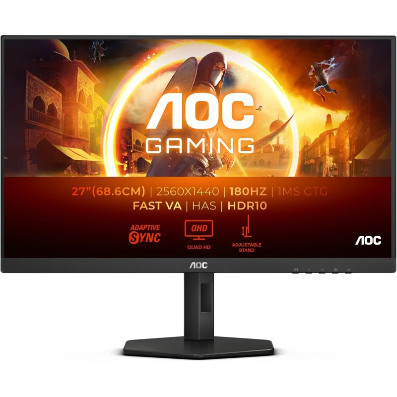 AOC Q27G4XND da 27 pollici WQHD Monitor 180 Hz, pannello Fast VA, GtG 1 ms, Adaptive Sync, HDR10, FreeSync Premium, regolazione dell'altezza, (2560x1440 HDMI 2x 2.0 DP) Nero/Grigio - 27" QHD