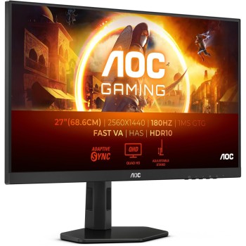 AOC Q27G4XND da 27 pollici WQHD Monitor 180 Hz, pannello Fast VA, GtG 1 ms, Adaptive Sync, HDR10, FreeSync Premium, regolazione dell'altezza, (2560x1440 HDMI 2x 2.0 DP) Nero/Grigio - 27" QHD