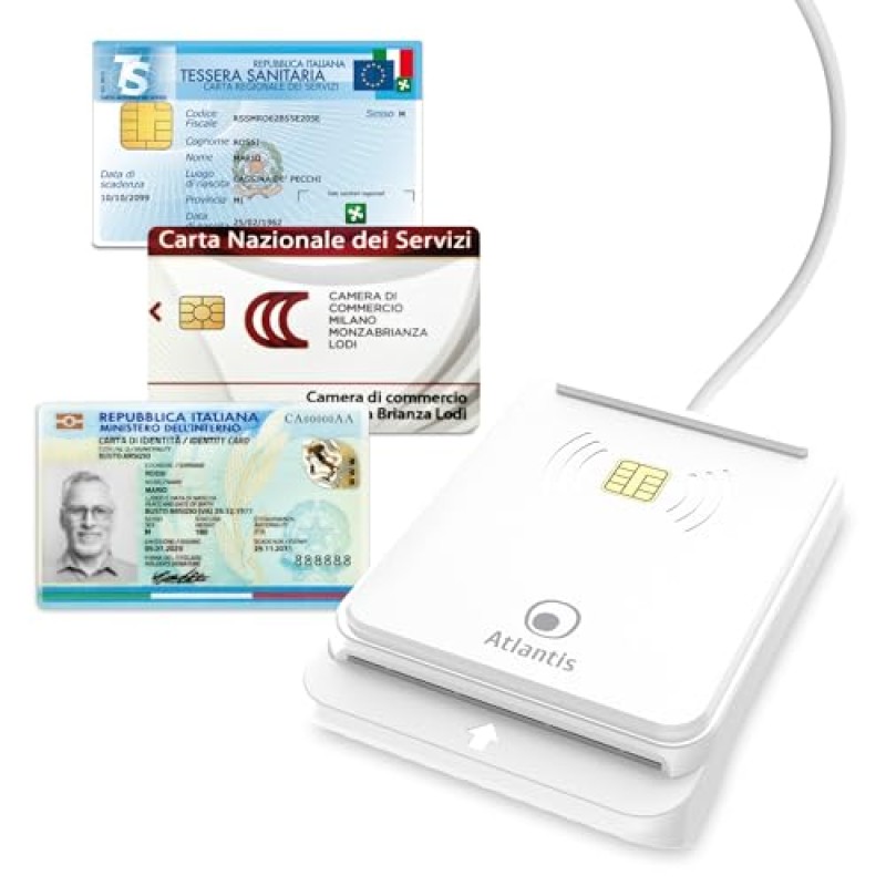 Atlantis lettore cie 3.0 carta d'identità elettronica e tessera sanitaria italiana, lettore smart card cns carta nazionale dei servizi, adatto per INPS, Ag. delle entrate, INAIL, Fascicolo sanitario Atlantis lettore cie 3.0 carta d'identità elettronica e tessera sanitaria italiana, lettore smart card cns carta nazionale dei servizi, adatto per INPS, Ag. delle entrate, INAIL, Fascicolo sanitario