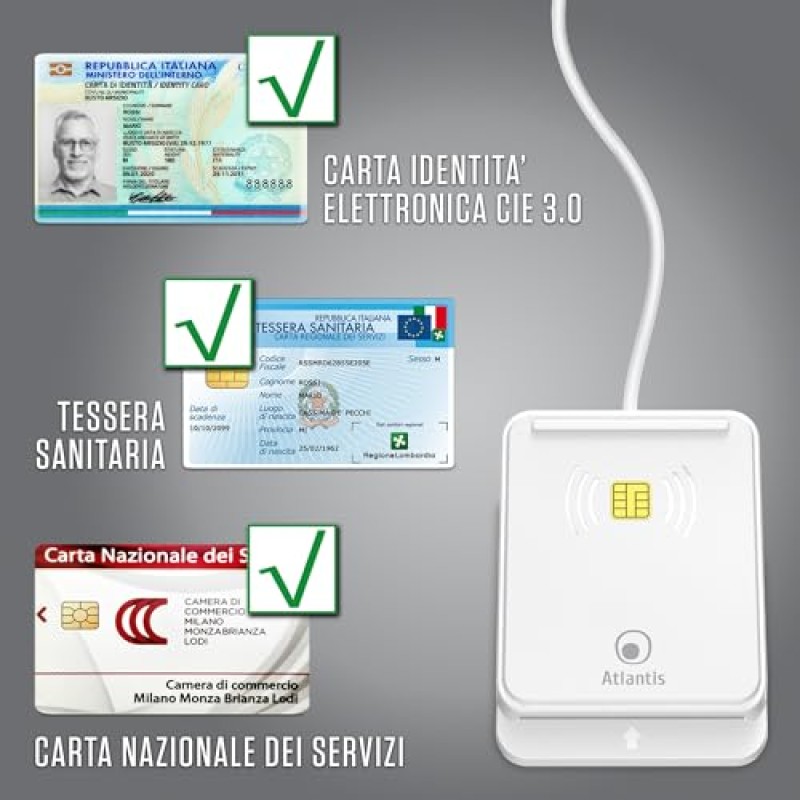 Atlantis lettore cie 3.0 carta d'identità elettronica e tessera sanitaria italiana, lettore smart card cns carta nazionale dei servizi, adatto per INPS, Ag. delle entrate, INAIL, Fascicolo sanitario Atlantis lettore cie 3.0 carta d'identità elettronica e tessera sanitaria italiana, lettore smart card cns carta nazionale dei servizi, adatto per INPS, Ag. delle entrate, INAIL, Fascicolo sanitario