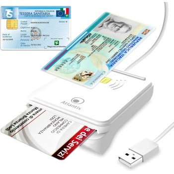 Atlantis lettore cie 3.0 carta d'identità elettronica e tessera sanitaria italiana, lettore smart card cns carta nazionale dei servizi, adatto per INPS, Ag. delle entrate, INAIL, Fascicolo sanitario
