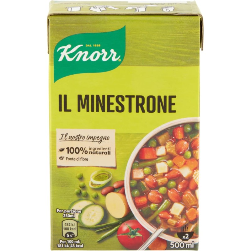 Knorr Minestrone Tradizionale, Piatti Pronti Knorr con Ingredienti 100% Naturali, Senza Coloranti e Senza Conservanti, Fonte di Fibre, Vegano, Confezione da 2500ml - 500 ml (Confezione da 5) Knorr Minestrone Tradizionale, Piatti Pronti Knorr con Ingredienti 100% Naturali, Senza Coloranti e Senza Conservanti, Fonte di Fibre, Vegano, Confezione da 2500ml - 500 ml (Confezione da 5)