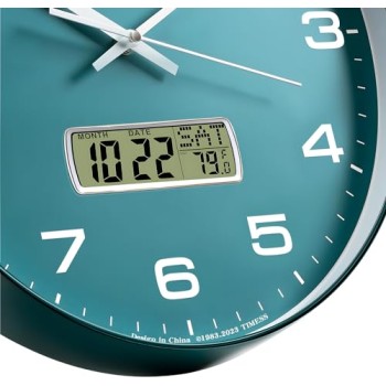 TIMESS Orologio da parete, quadrante da 33 cm, silenzioso, funzionamento a batteria, analogico, con display LCD per calendario perpetuo e temperatura F°, ideale per la casa moderna e la decorazione - 13 Inch Verde TIMESS Orologio da parete, quadrante da 33 cm, silenzioso, funzionamento a batteria, analogico, con display LCD per calendario perpetuo e temperatura F°, ideale per la casa moderna e la decorazione - 13 Inch Verde