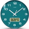 TIMESS Orologio da parete, quadrante da 33 cm, silenzioso, funzionamento a batteria, analogico, con display LCD per calendario perpetuo e temperatura F°, ideale per la casa moderna e la decorazione - 13 Inch Verde