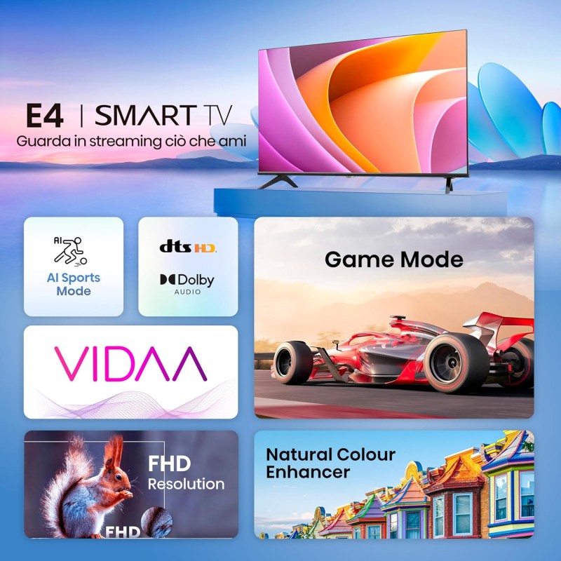 Hisense TV 32" HD Ready 32E43NT, Smart TV VIDAA U7, Game Mode, Works with Alexa, Tuner DVB-T2/S2 HEVC 10, lativù - 32'' Hisense TV 32" HD Ready 32E43NT, Smart TV VIDAA U7, Game Mode, Works with Alexa, Tuner DVB-T2/S2 HEVC 10, lativù - 32''