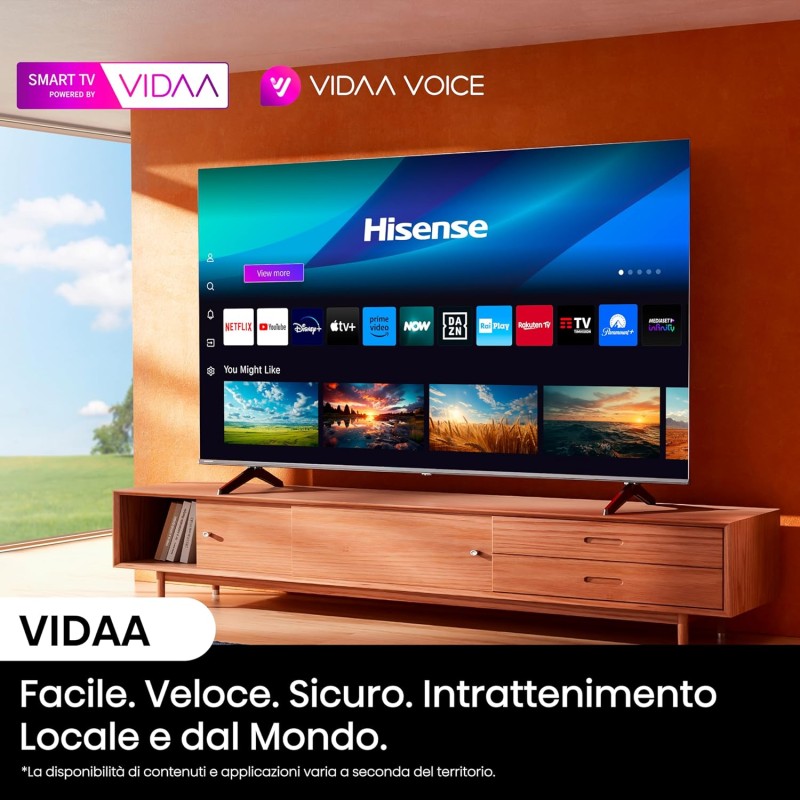 Hisense TV 75" 4K Ultra HD 75E63NT, Smart TV VIDAA U7, Dolby Vision, HDR 10+, DTS Virtual:X, Game Mode Plus, Alexa Built-in, VIDAA Voice, Tuner DVB-T2/S2 HEVC 10, lativù 4K - 75 Pollici Hisense TV 75" 4K Ultra HD 75E63NT, Smart TV VIDAA U7, Dolby Vision, HDR 10+, DTS Virtual:X, Game Mode Plus, Alexa Built-in, VIDAA Voice, Tuner DVB-T2/S2 HEVC 10, lativù 4K - 75 Pollici