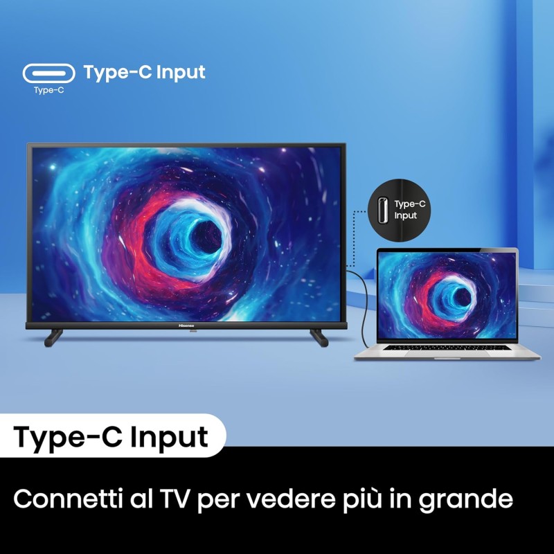 Hisense TV 32" QLED FHD 32E53NQT, Smart TV VIDAA U6, HDR10, Game Mode, Dolby Atmos, Works with Alexa, Tuner DVB-T2/S2 HEVC 10, lativù - 32 Pollici Hisense TV 32" QLED FHD 32E53NQT, Smart TV VIDAA U6, HDR10, Game Mode, Dolby Atmos, Works with Alexa, Tuner DVB-T2/S2 HEVC 10, lativù - 32 Pollici