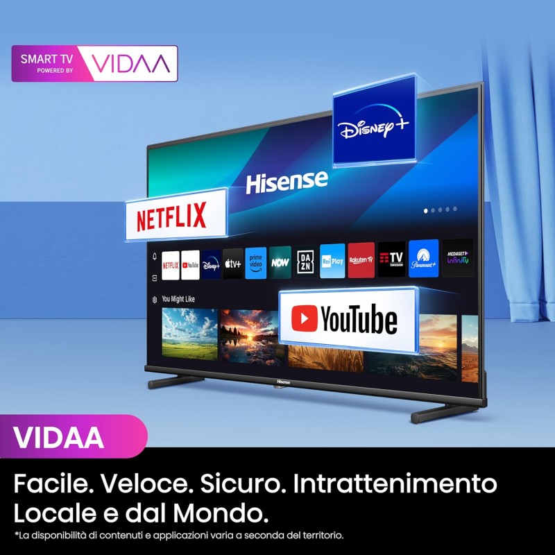 Hisense TV 32" QLED FHD 32E53NQT, Smart TV VIDAA U6, HDR10, Game Mode, Dolby Atmos, Works with Alexa, Tuner DVB-T2/S2 HEVC 10, lativù - 32 Pollici Hisense TV 32" QLED FHD 32E53NQT, Smart TV VIDAA U6, HDR10, Game Mode, Dolby Atmos, Works with Alexa, Tuner DVB-T2/S2 HEVC 10, lativù - 32 Pollici