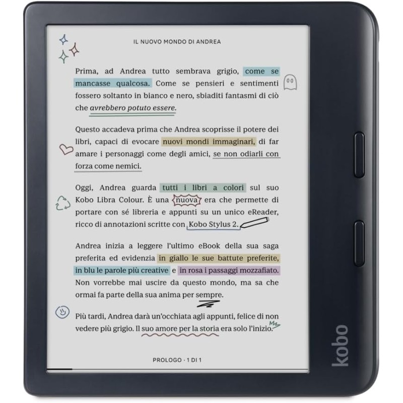 Kobo Libra Colour | eReader | Display antiriflesso a colori E Ink Kaleido™ 3 da 7” | Modalità Scura| I Audiolibri | Impermeabile (Nero) - Nero