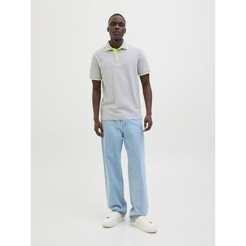 JACK & JONES Polo Plain Shirt Collar Polo - XS Light Grey Melange/Detail: Neon JACK & JONES Polo Plain Shirt Collar Polo - XS Light Grey Melange/Detail: Neon