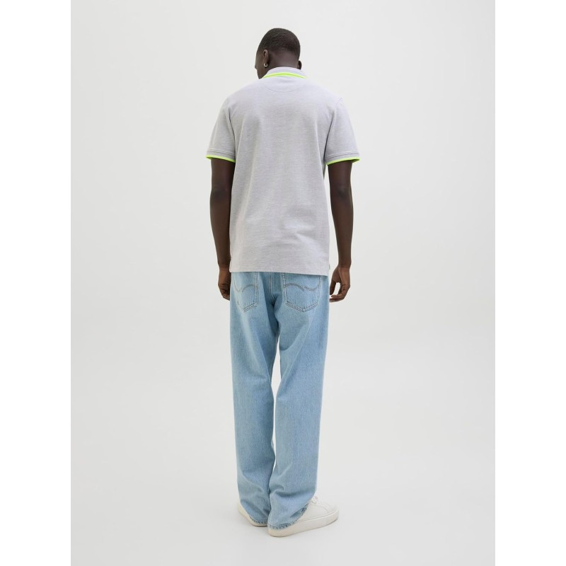 JACK & JONES Polo Plain Shirt Collar Polo - XS Light Grey Melange/Detail: Neon JACK & JONES Polo Plain Shirt Collar Polo - XS Light Grey Melange/Detail: Neon
