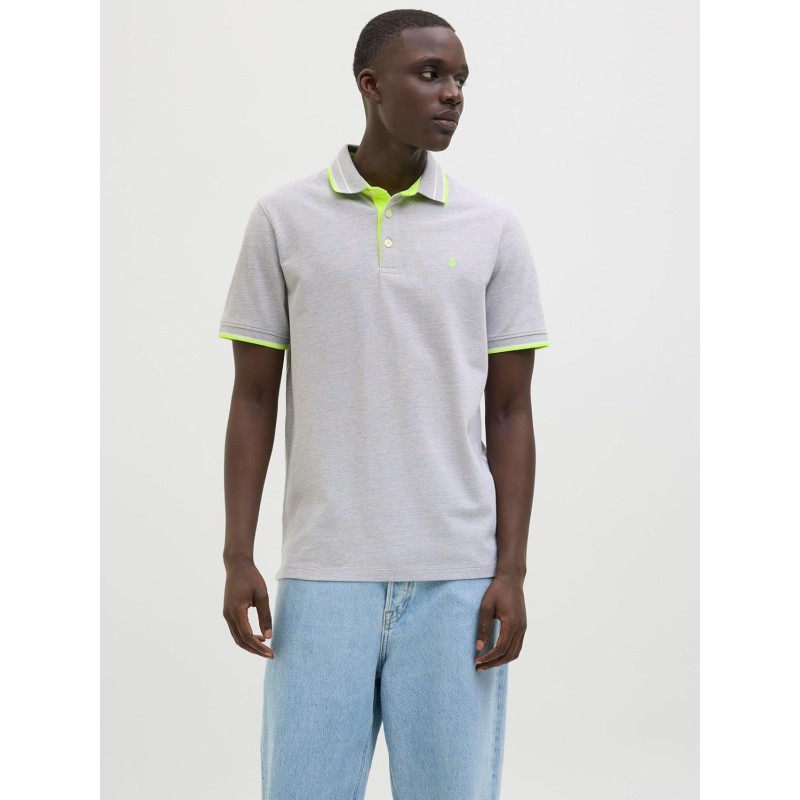 JACK & JONES Polo Plain Shirt Collar Polo - XS Light Grey Melange/Detail: Neon JACK & JONES Polo Plain Shirt Collar Polo - XS Light Grey Melange/Detail: Neon