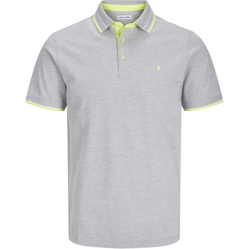 JACK & JONES Polo Plain Shirt Collar Polo - XS Light Grey Melange/Detail: Neon JACK & JONES Polo Plain Shirt Collar Polo - XS Light Grey Melange/Detail: Neon