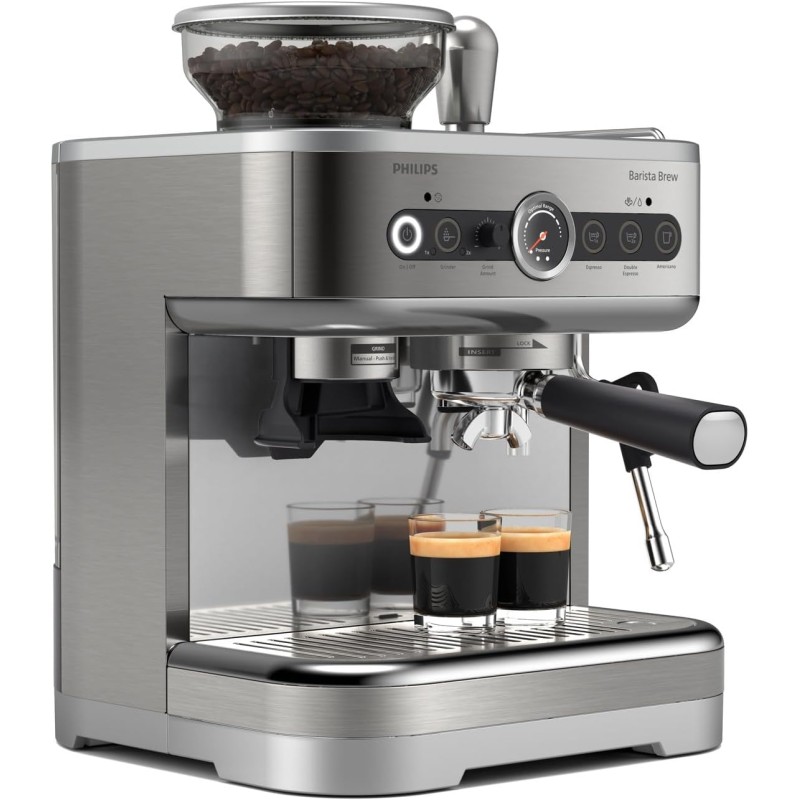 Macchina per espresso semi-automatica Philips Barista Brew - Guida Intuitiva, Pressino Calibrato, Design Elegante, Contenitore per Chicchi 250 g, metallo Argento (PSA3218/01) - Cromato Macchina per espresso semi-automatica Philips Barista Brew - Guida Intuitiva, Pressino Calibrato, Design Elegante, Contenitore per Chicchi 250 g, metallo Argento (PSA3218/01) - Cromato