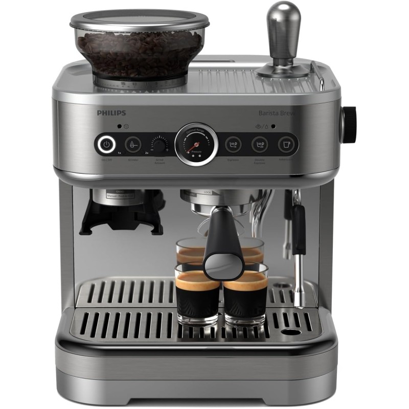 Macchina per espresso semi-automatica Philips Barista Brew - Guida Intuitiva, Pressino Calibrato, Design Elegante, Contenitore per Chicchi 250 g, metallo Argento (PSA3218/01) - Cromato Macchina per espresso semi-automatica Philips Barista Brew - Guida Intuitiva, Pressino Calibrato, Design Elegante, Contenitore per Chicchi 250 g, metallo Argento (PSA3218/01) - Cromato