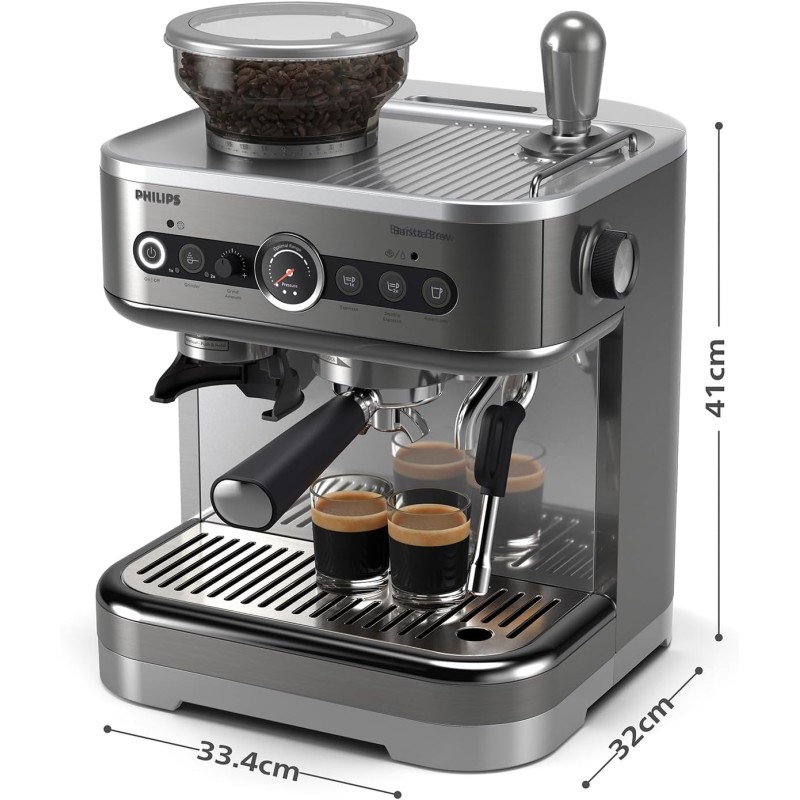 Macchina per espresso semi-automatica Philips Barista Brew - Guida Intuitiva, Pressino Calibrato, Design Elegante, Contenitore per Chicchi 250 g, metallo Argento (PSA3218/01) - Cromato Macchina per espresso semi-automatica Philips Barista Brew - Guida Intuitiva, Pressino Calibrato, Design Elegante, Contenitore per Chicchi 250 g, metallo Argento (PSA3218/01) - Cromato