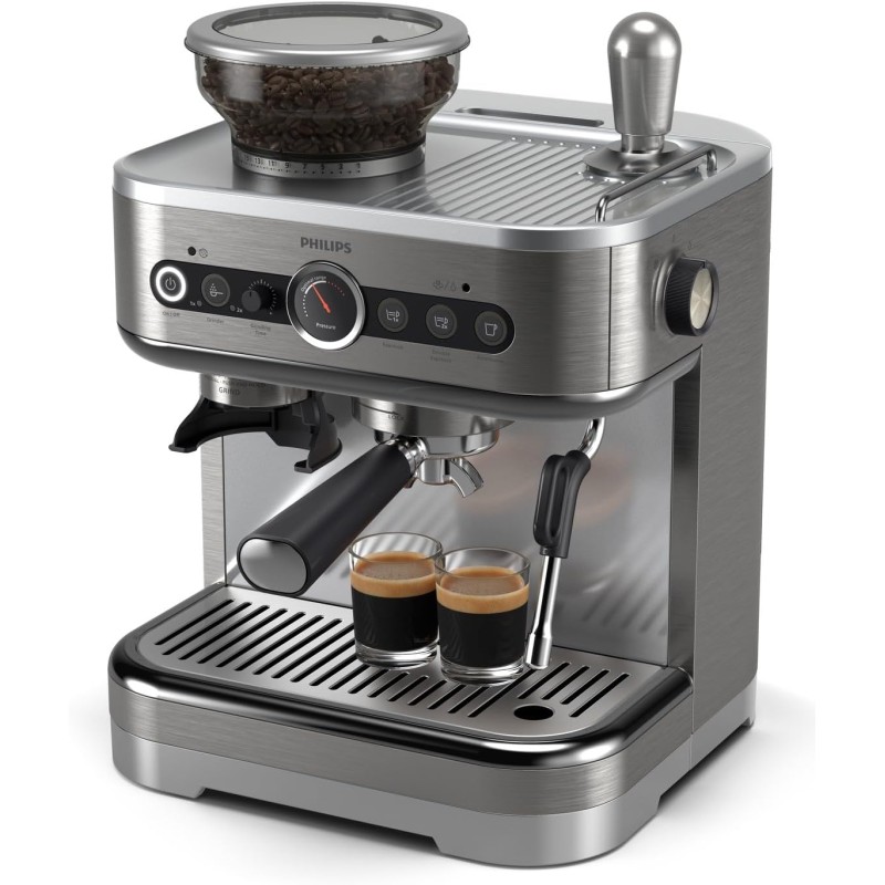 Macchina per espresso semi-automatica Philips Barista Brew - Guida Intuitiva, Pressino Calibrato, Design Elegante, Contenitore per Chicchi 250 g, metallo Argento (PSA3218/01) - Cromato Macchina per espresso semi-automatica Philips Barista Brew - Guida Intuitiva, Pressino Calibrato, Design Elegante, Contenitore per Chicchi 250 g, metallo Argento (PSA3218/01) - Cromato