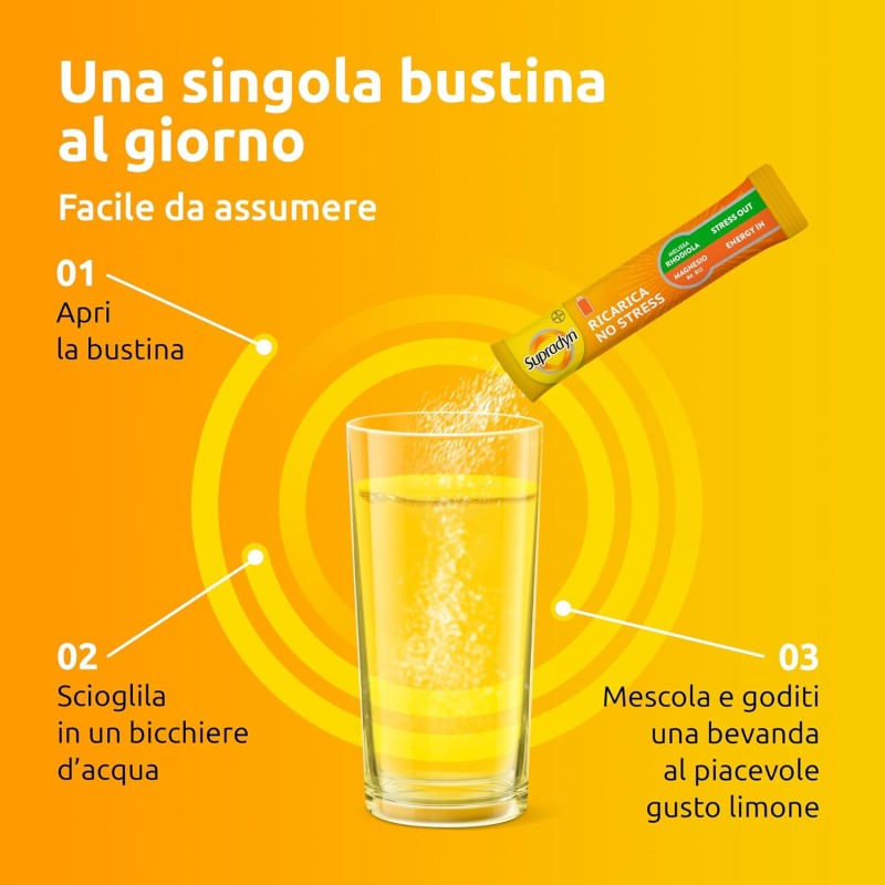 Supradyn Ricarica No Stress, Integratore Multivitaminico Antistress Adulti con Magnesio, Vitamine B, Rhodiola Rosea e Melissa, 40 Bustine Limone Supradyn Ricarica No Stress, Integratore Multivitaminico Antistress Adulti con Magnesio, Vitamine B, Rhodiola Rosea e Melissa, 40 Bustine Limone
