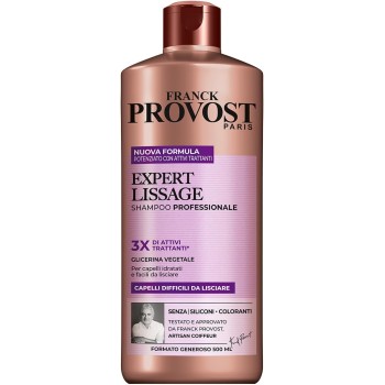 Franck Provost, Expert Lissage, Shampoo Professionale Per Capelli Mossi, Effetto Idratante, Con Glierina Vegetale, 500 ml - 500 ml (Confezione da 1) Lissage Shampoo