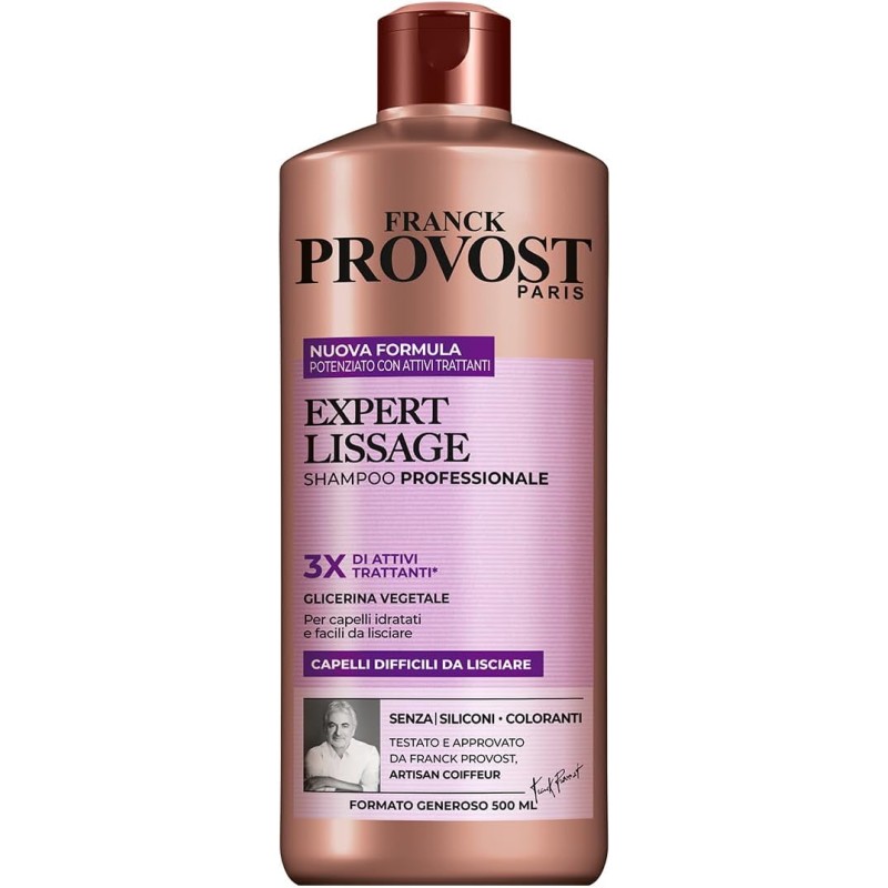 Franck Provost, Expert Lissage, Shampoo Professionale Per Capelli Mossi, Effetto Idratante, Con Glierina Vegetale, 500 ml - 500 ml (Confezione da 1) Lissage Shampoo Franck Provost, Expert Lissage, Shampoo Professionale Per Capelli Mossi, Effetto Idratante, Con Glierina Vegetale, 500 ml - 500 ml (Confezione da 1) Lissage Shampoo