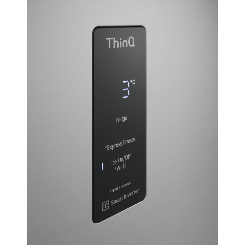 LG GTBV44PYBKD Frigorifero Doppia Porta 70cm, Classe E, 461l, Connettività Wi-fi Con App Thinq, Porte Piatte, Tecnologia Door & Linear Cooling, Display Esterno, Compressore Smart Inverter, Argento - 70 cm Prime Silver