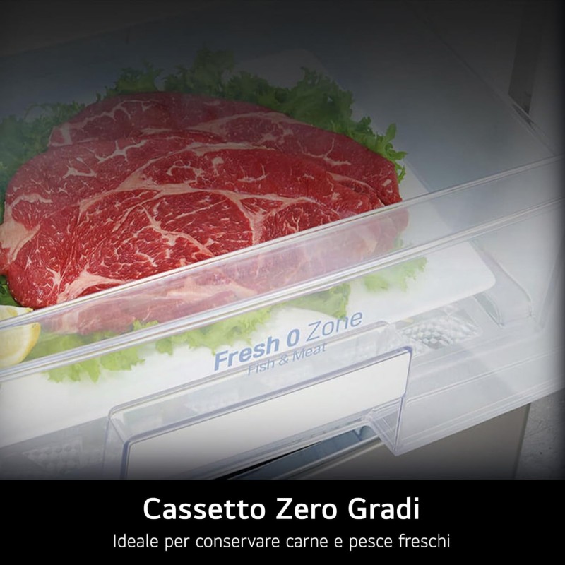 LG GTBV44PYBKD Frigorifero Doppia Porta 70cm, Classe E, 461l, Connettività Wi-fi Con App Thinq, Porte Piatte, Tecnologia Door & Linear Cooling, Display Esterno, Compressore Smart Inverter, Argento - 70 cm Prime Silver