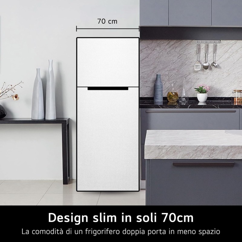 LG GTBV44PYBKD Frigorifero Doppia Porta 70cm, Classe E, 461l, Connettività Wi-fi Con App Thinq, Porte Piatte, Tecnologia Door & Linear Cooling, Display Esterno, Compressore Smart Inverter, Argento - 70 cm Prime Silver