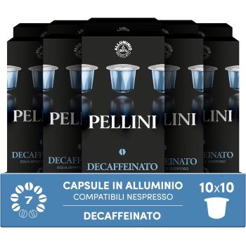 Pellini Top Decaffeinato, 100 Capsule in Alluminio Compatibili Nespresso, Miscela di Caffè Arabica e Robusta con Sentori di Frutta Secca e Fichi, 10 Confezioni da 10 Capsule